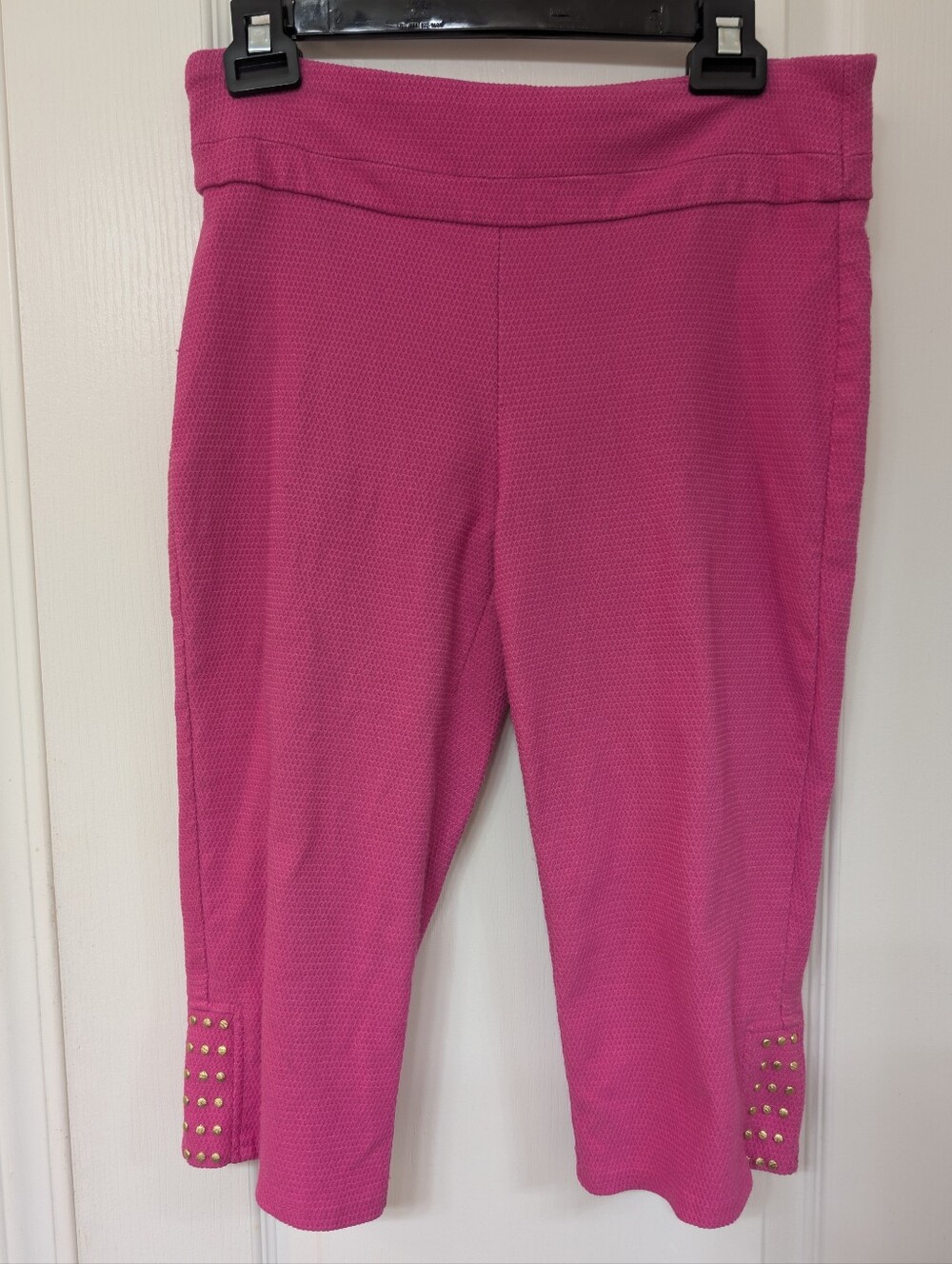 Apt. 9 Hot Pink Textured Cropped Pants with Gold Studded Detailing at Hem